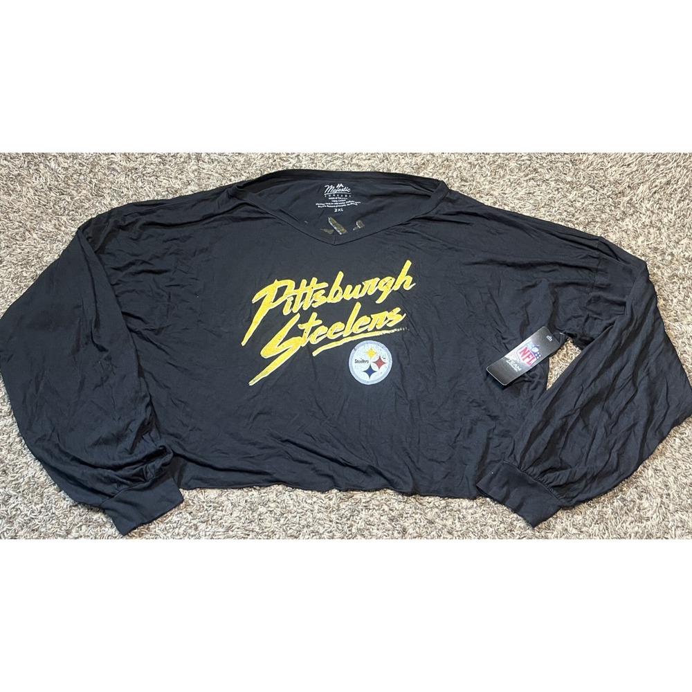 NEW Majestic Pittsburgh Steelers Women's TJ WATT Long Sleeve V-Neck T-Shirt 2X-L